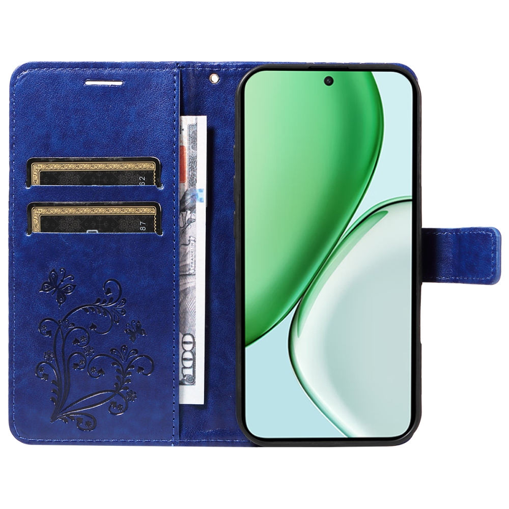 Nagy pillangó könyv tok a Honor Magic 8 Lite 5G számára - kék