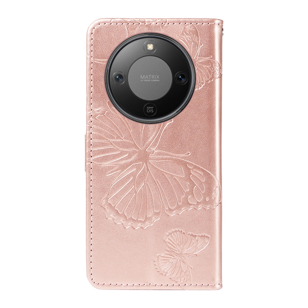 Nagy pillangó könyv tok a Honor Magic 8 Lite 5G számára - rózsaarany színben