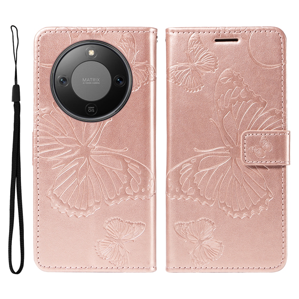 Nagy pillangó könyv tok a Honor Magic 8 Lite 5G számára - rózsaarany színben