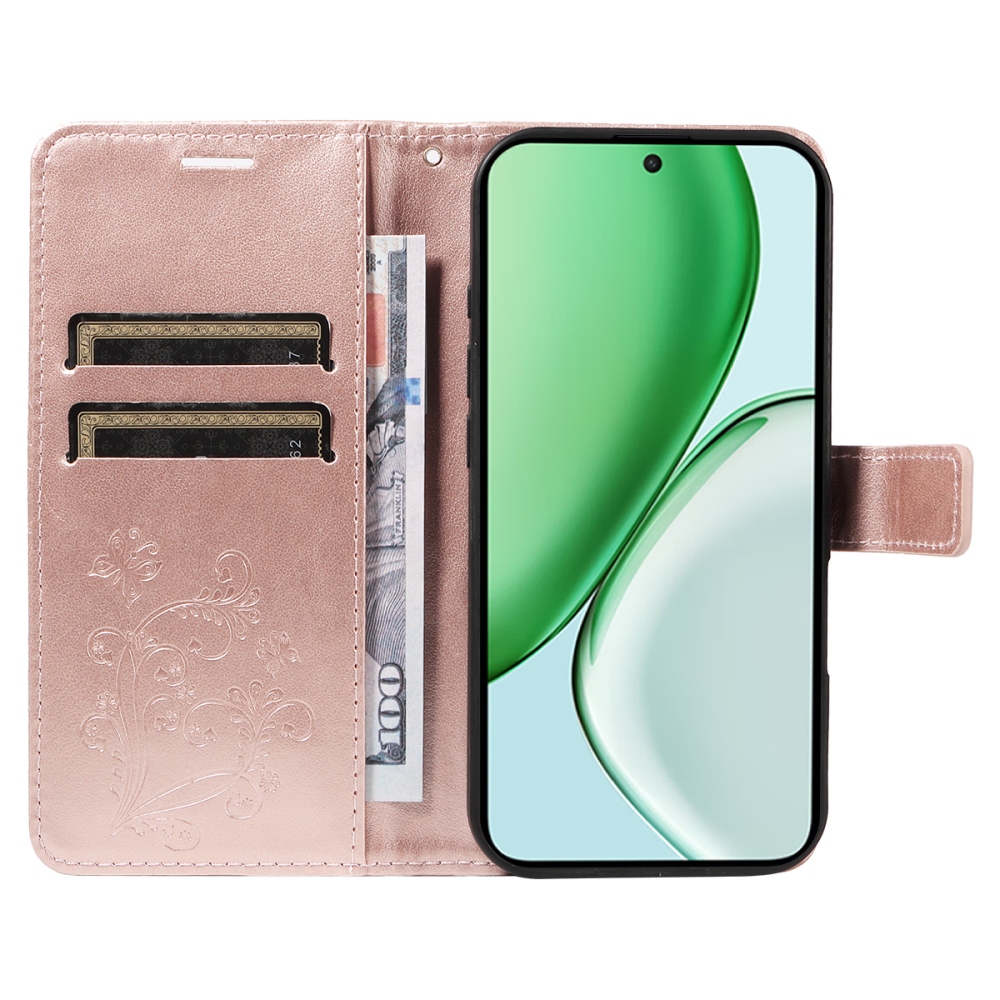 Nagy pillangó könyv tok a Honor Magic 8 Lite 5G számára - rózsaarany színben