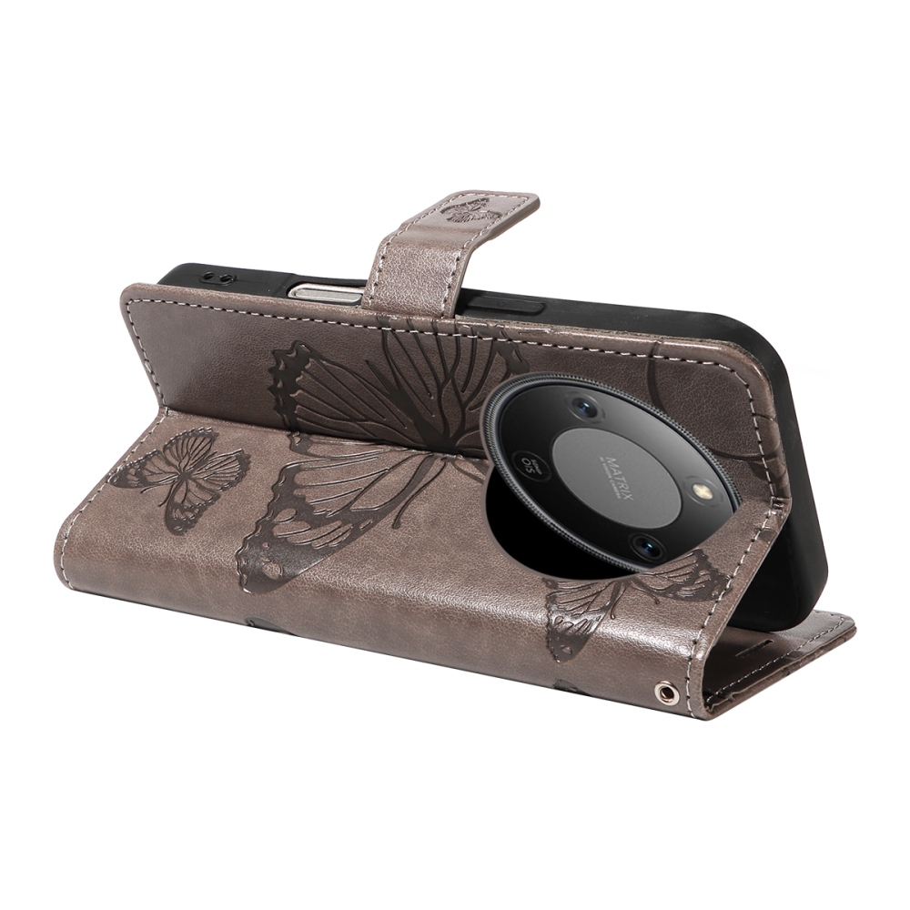 Nagy pillangó könyv tok a Honor Magic 8 Lite 5G számára - szürke