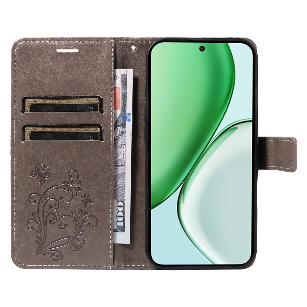 Nagy pillangó könyv tok a Honor Magic 8 Lite 5G számára - szürke