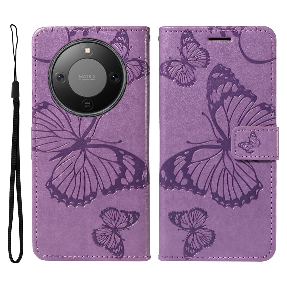 Nagy pillangó könyv tok a Honor Magic 8 Lite 5G számára - világos lila