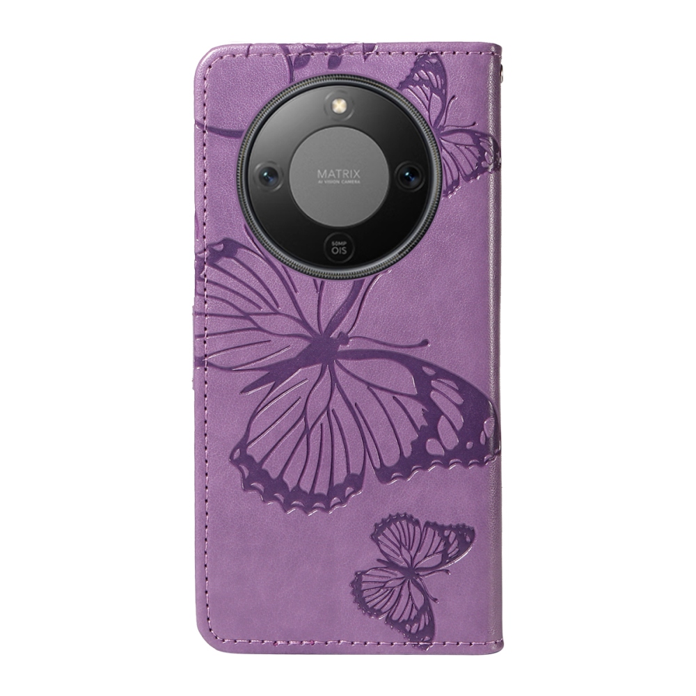 Nagy pillangó könyv tok a Honor Magic 8 Lite 5G számára - világos lila