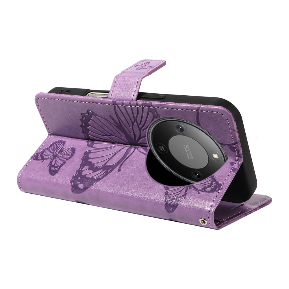 Nagy pillangó könyv tok a Honor Magic 8 Lite 5G számára - világos lila