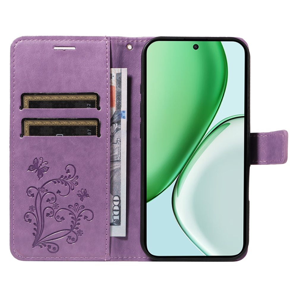 Nagy pillangó könyv tok a Honor Magic 8 Lite 5G számára - világos lila