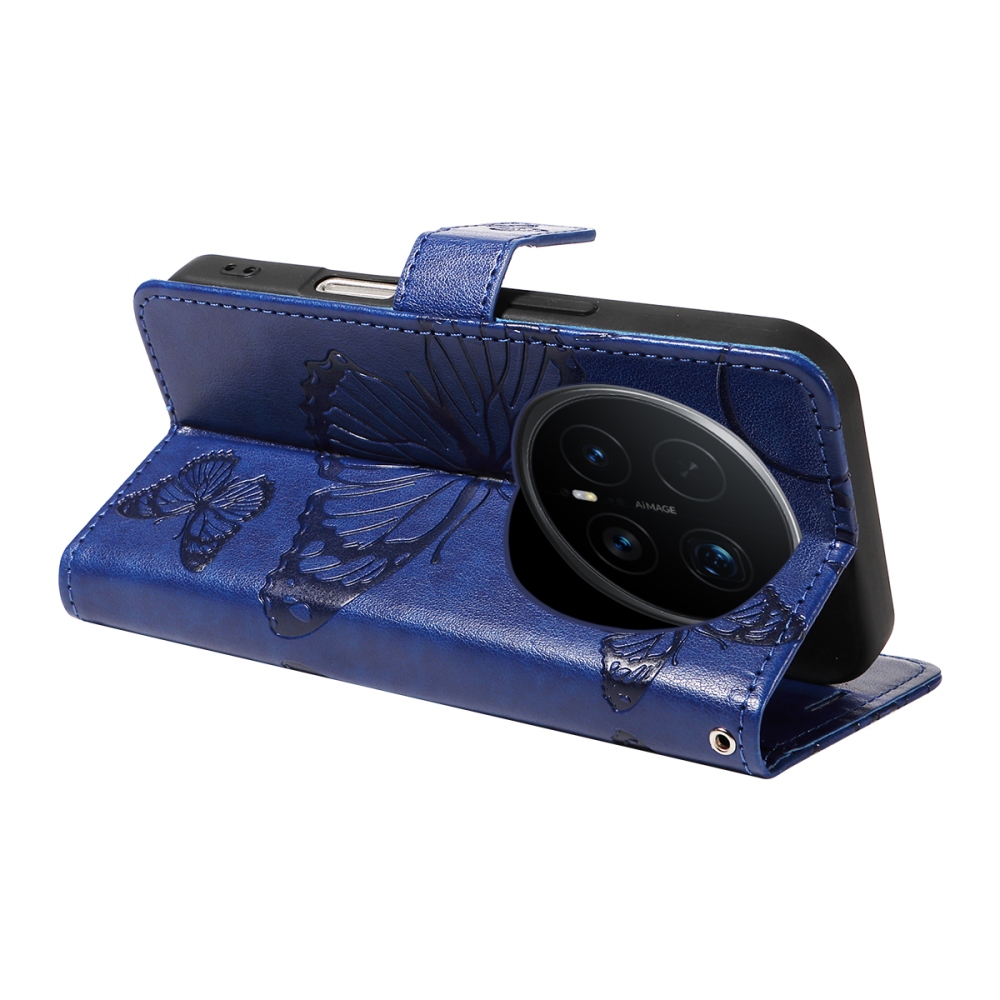 Nagy pillangó könyv tok a Honor Magic 8 Pro 5G számára - kék