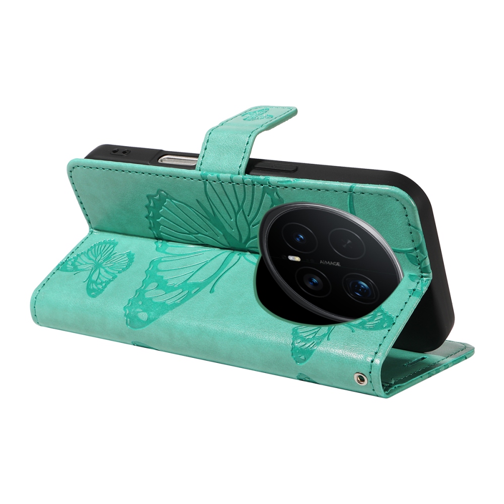 Nagy pillangó könyv tok a Honor Magic 8 Pro 5G számára - teal színű