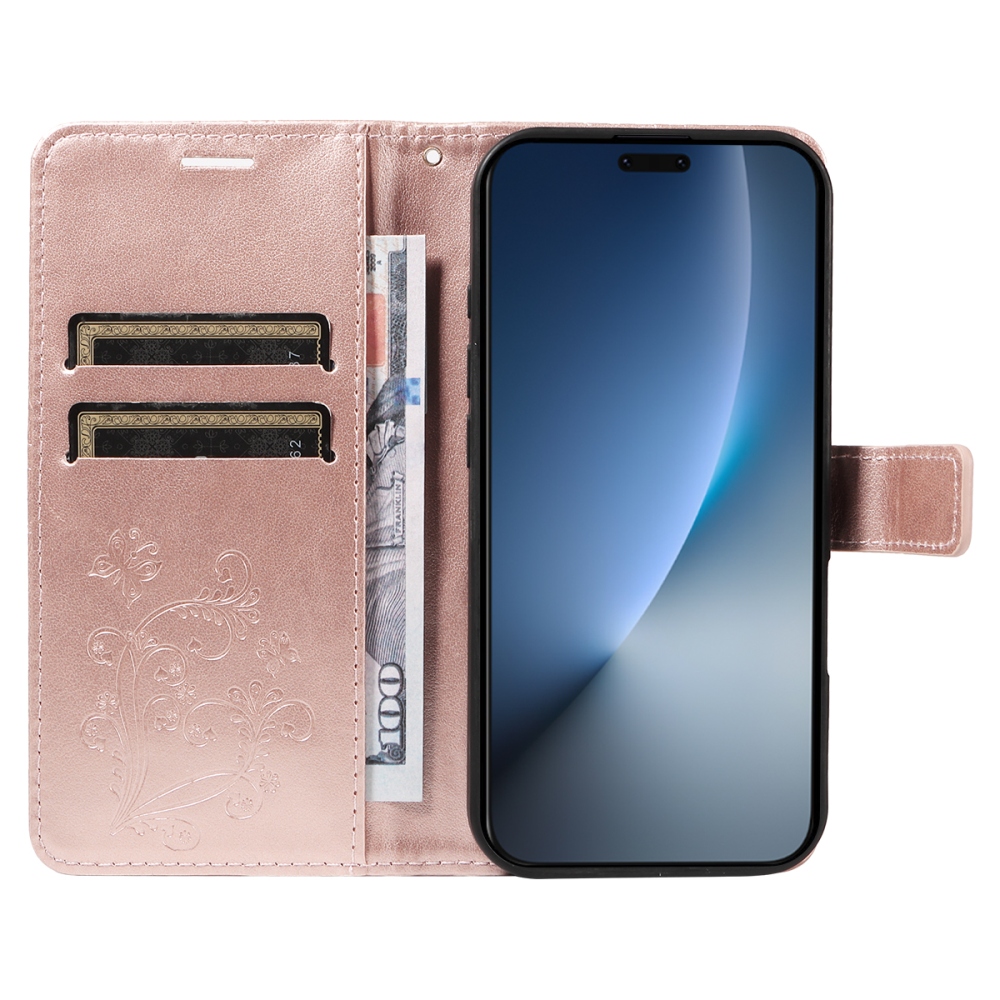 Nagy pillangó könyv tok a Honor Magic 8 Pro 5G számára - rózsaarany színben