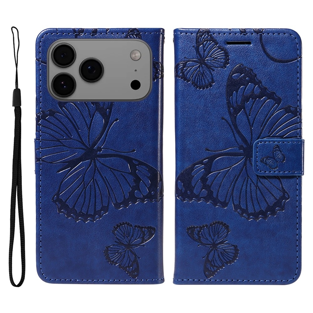 Big Butterfly könyvformájú tok iPhone 18 Pro Max/17 Pro Max-hoz – kék