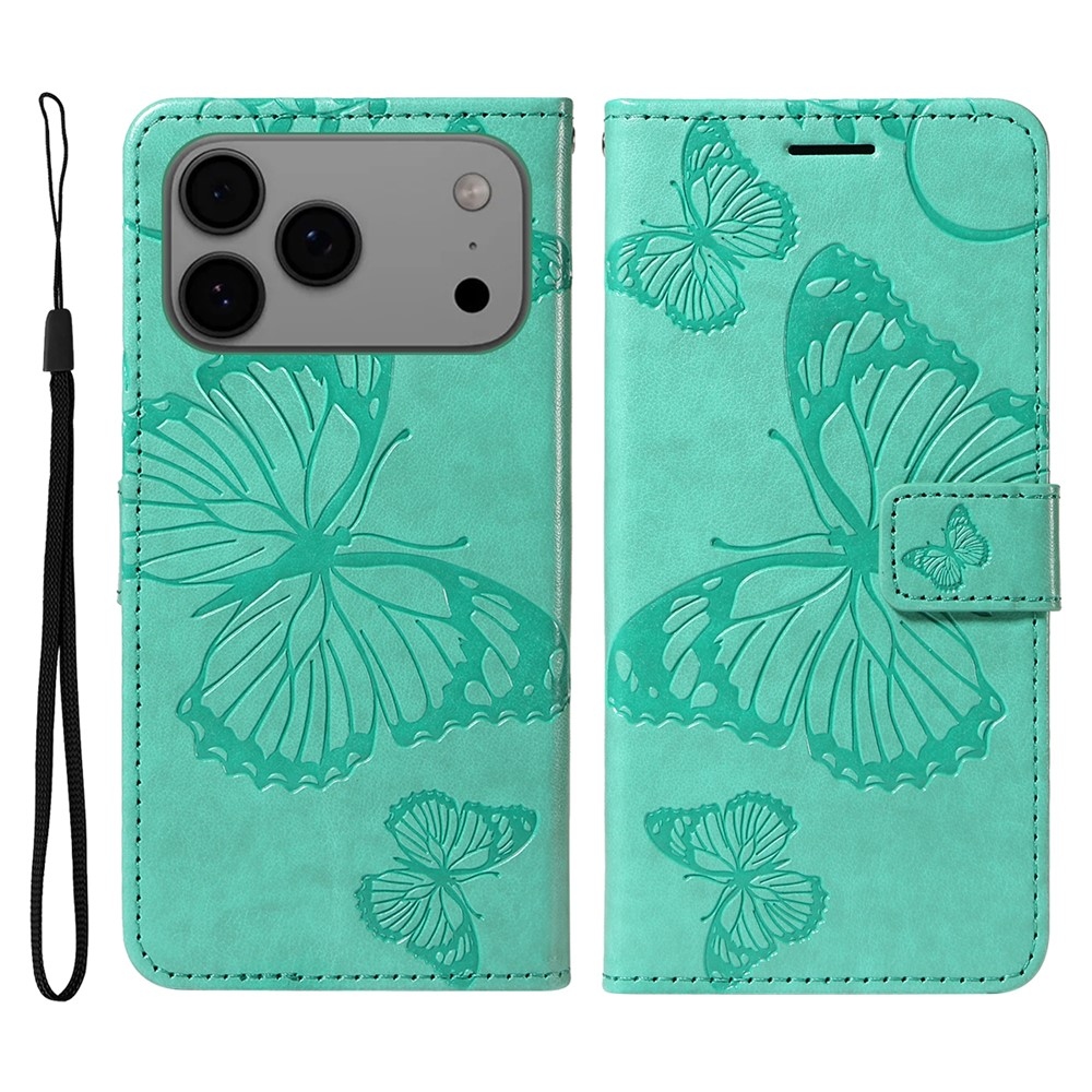 Big Butterfly könyvformájú tok iPhone 18 Pro Max/17 Pro Max-hoz – kék-zöld