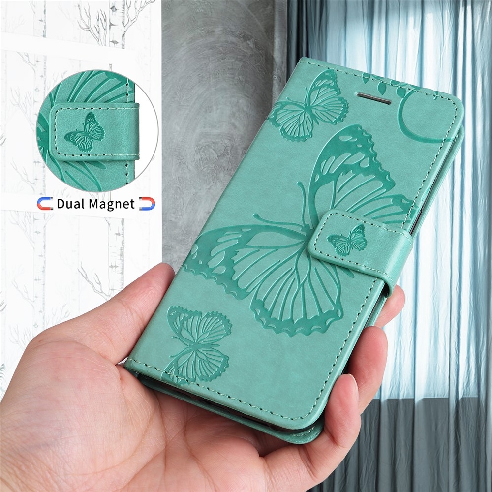 Big Butterfly könyvformájú tok iPhone 18 Pro Max/17 Pro Max-hoz – kék-zöld