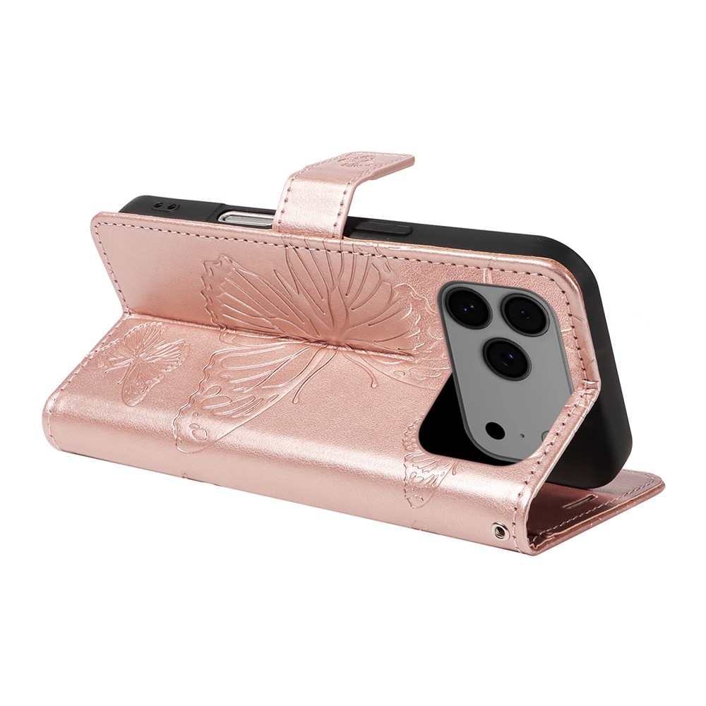 Big Butterfly könyvformájú tok iPhone 18 Pro Max/17 Pro Max készülékekhez – rózsaszín-arany