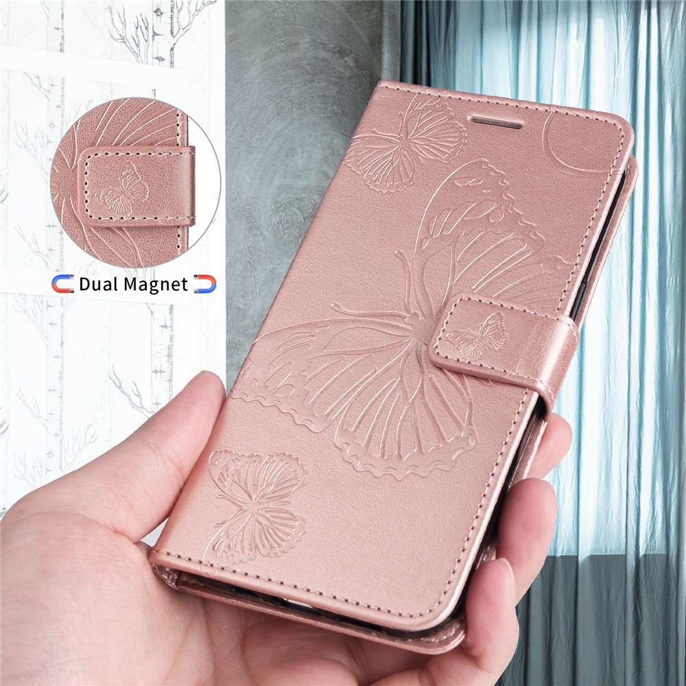Big Butterfly könyvformájú tok iPhone 18 Pro Max/17 Pro Max készülékekhez – rózsaszín-arany
