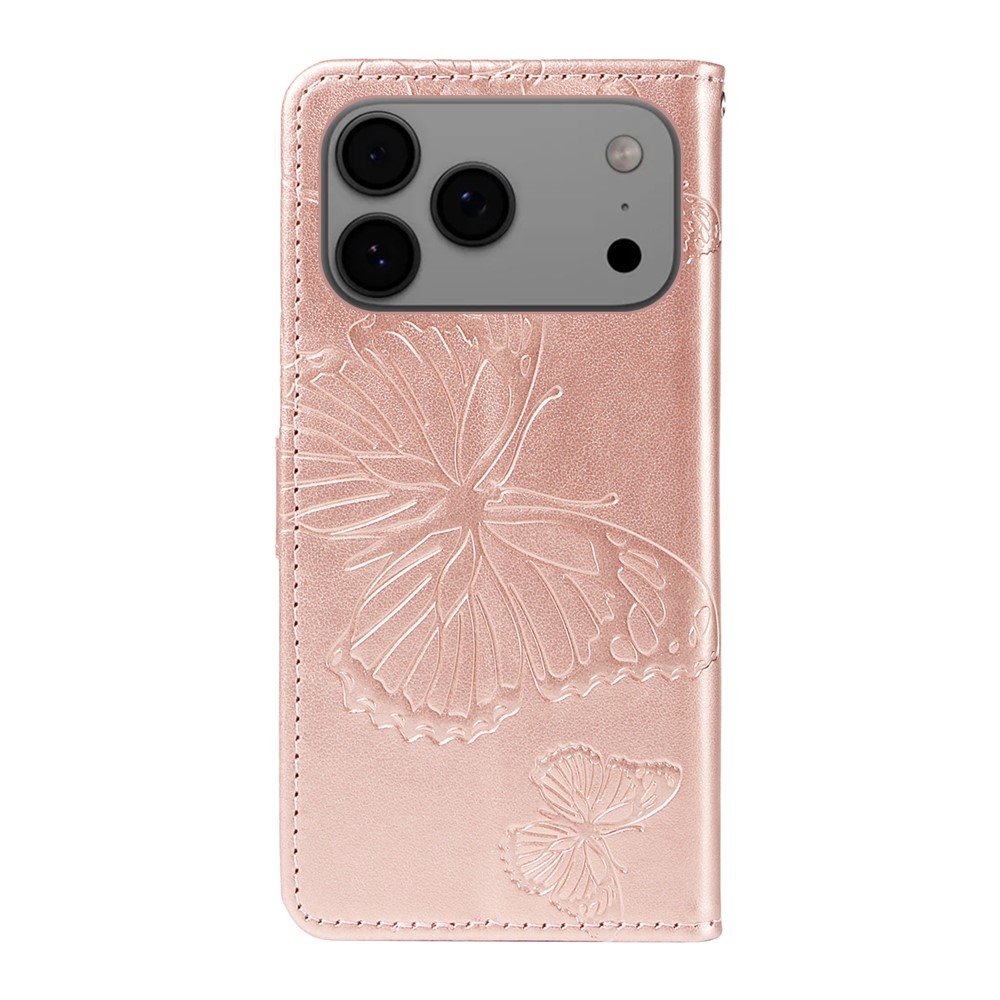 Big Butterfly könyvformájú tok iPhone 18 Pro Max/17 Pro Max készülékekhez – rózsaszín-arany