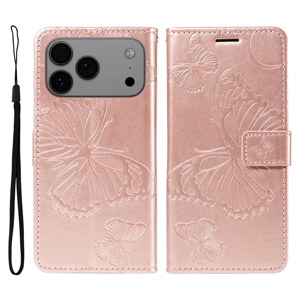 Big Butterfly könyvformájú tok iPhone 18 Pro Max/17 Pro Max készülékekhez – rózsaszín-arany