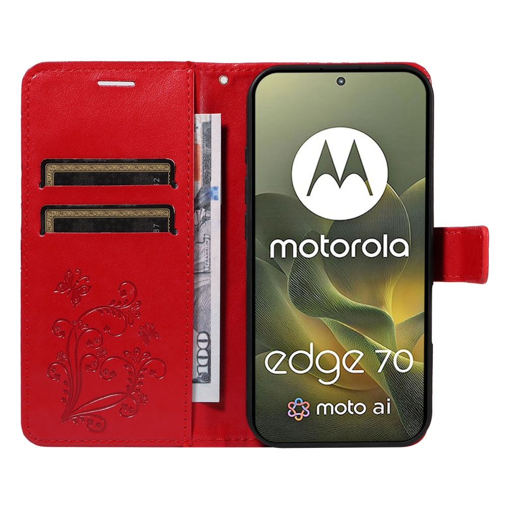 Nagy pillangó könyvtáska Motorola Edge 70 5G - piros