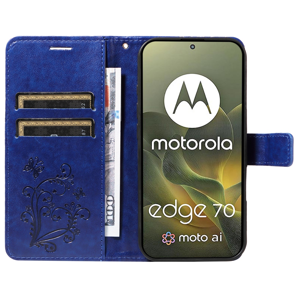 Nagy pillangó könyv tok Motorola Edge 70 5G - kék
