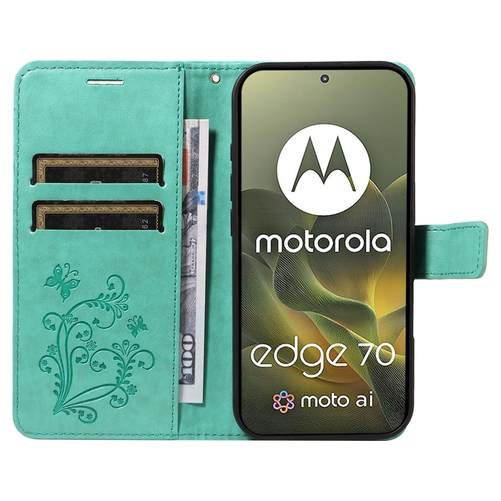 Nagy pillangó könyvtáska Motorola Edge 70 5G-hez - teáskék színű