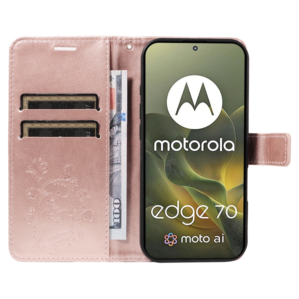 Nagy pillangó könyv tok Motorola Edge 70 5G - rózsaarany