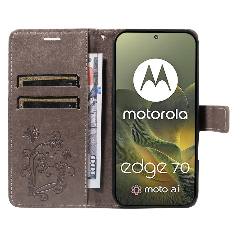 Nagy pillangó könyv tok Motorola Edge 70 5G - szürke