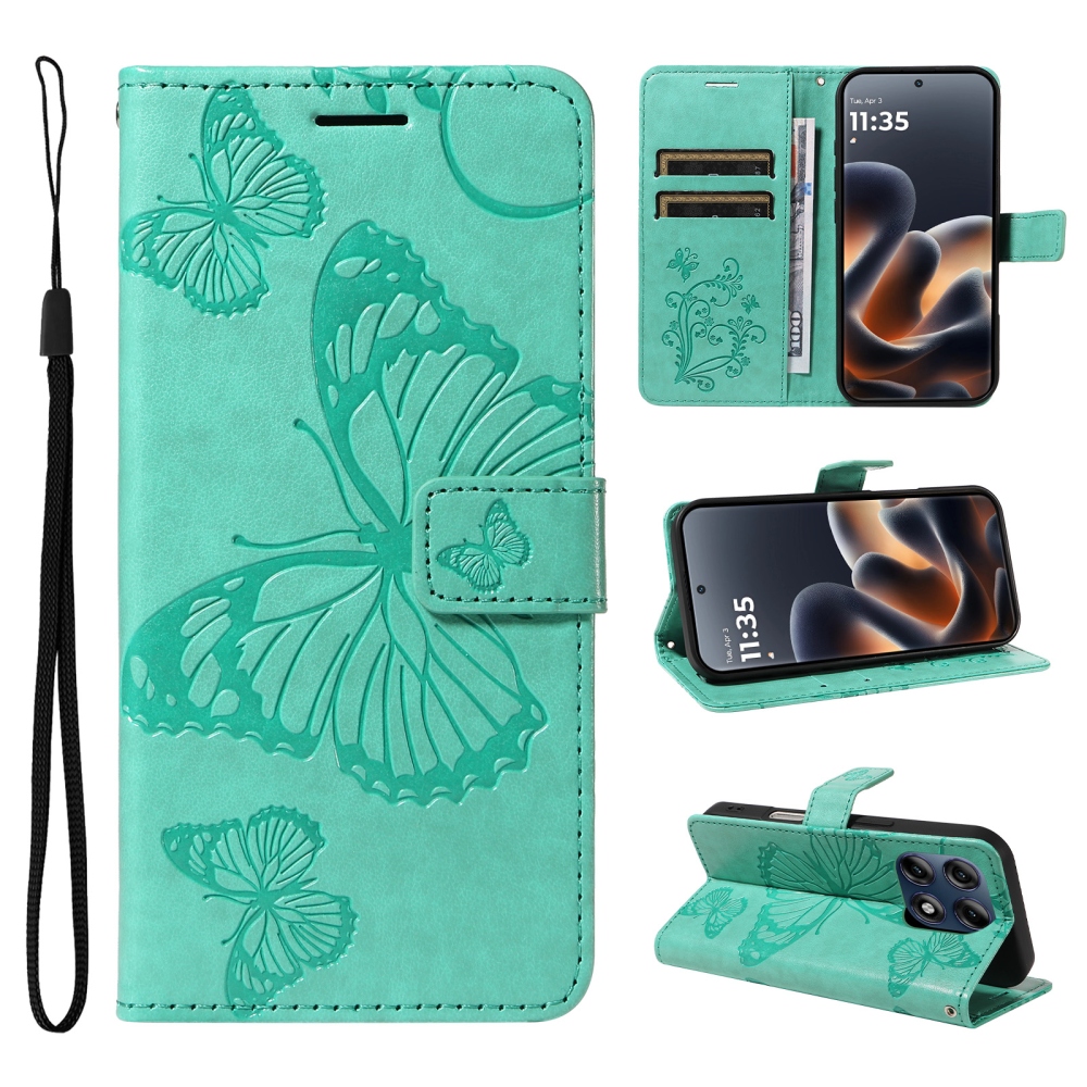 Big Butterfly könyvhátlap a Motorola Edge 70 Pro 5G-hez – kék-zöld
