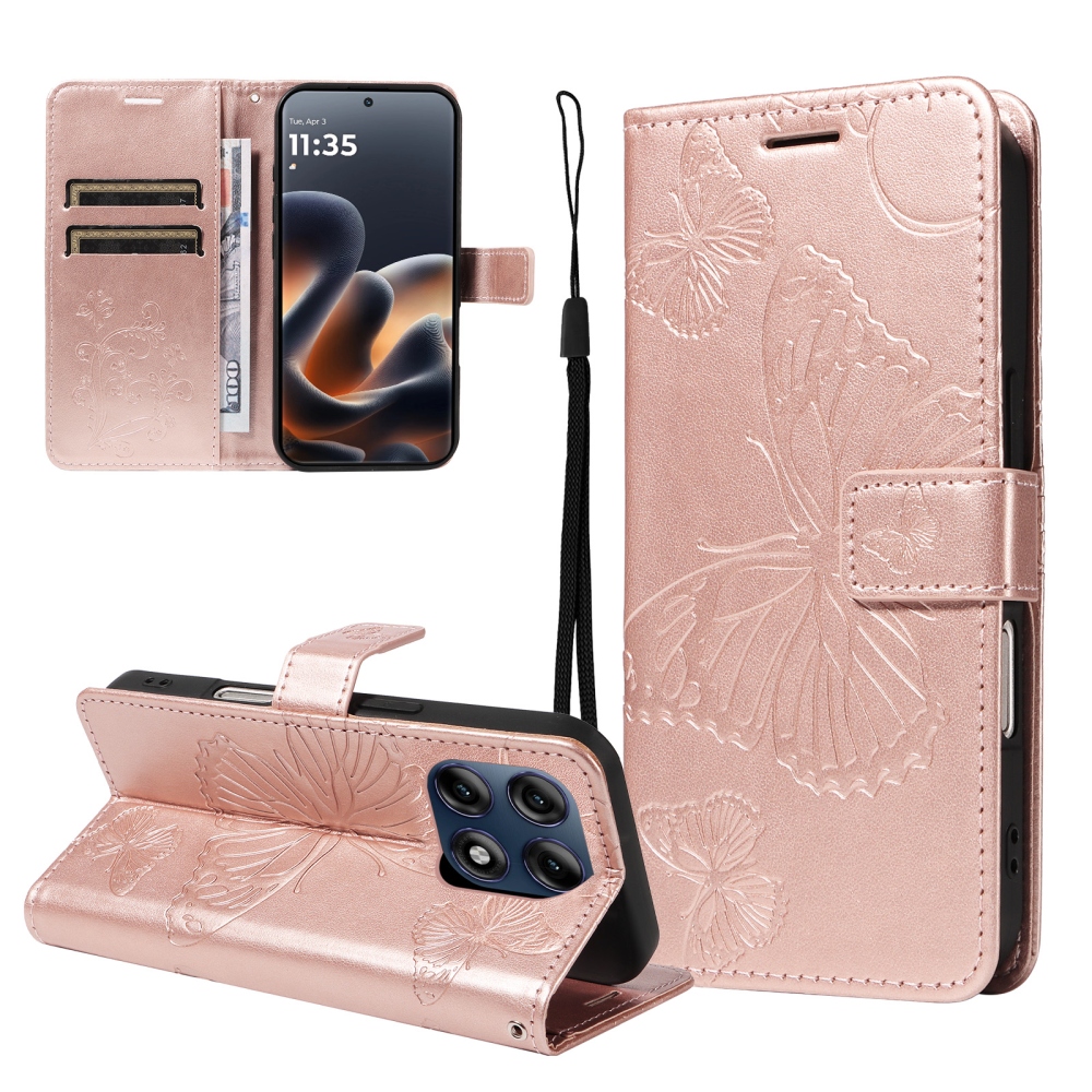 Big Butterfly könyvformájú tok a Motorola Edge 70 Pro 5G-hez – rózsaszín-arany