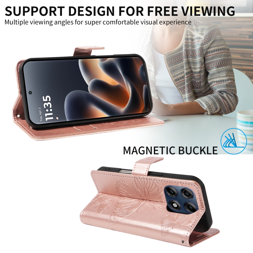 Big Butterfly könyvformájú tok a Motorola Edge 70 Pro 5G-hez – rózsaszín-arany