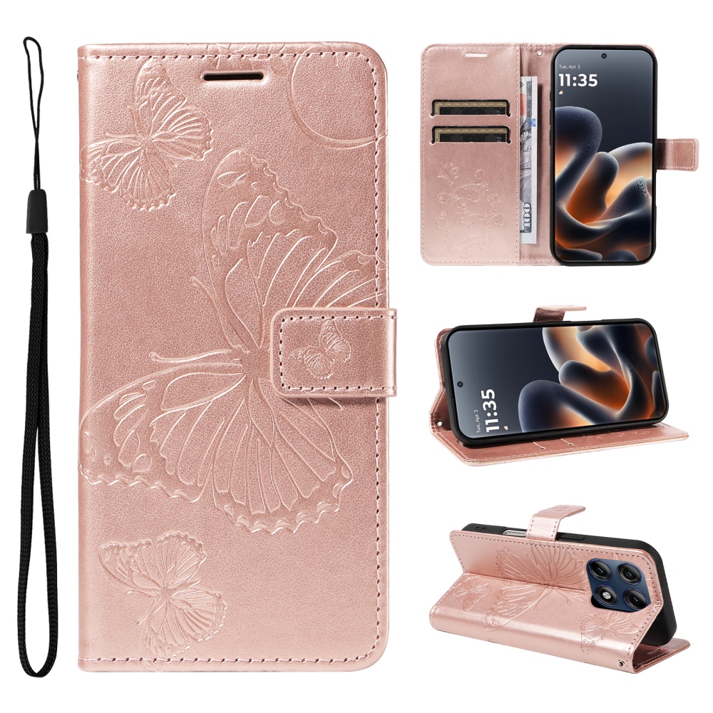 Big Butterfly könyvformájú tok a Motorola Edge 70 Pro 5G-hez – rózsaszín-arany