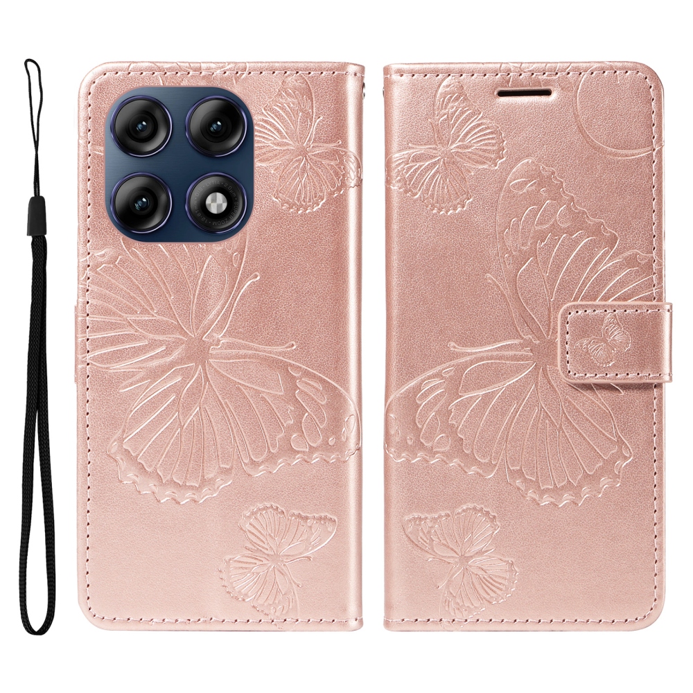 Big Butterfly könyvformájú tok a Motorola Edge 70 Pro 5G-hez – rózsaszín-arany