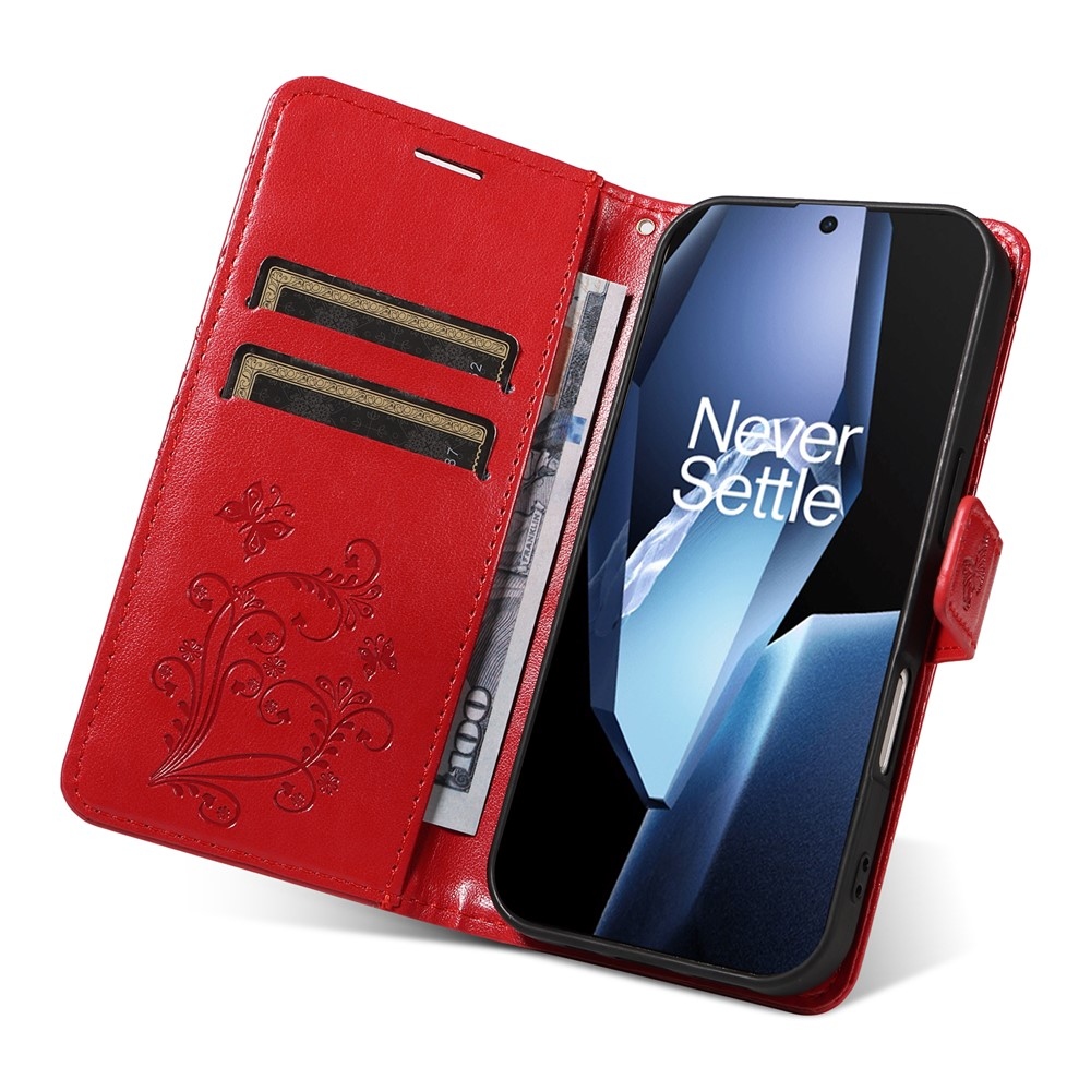 Nagy pillangó könyv tok a OnePlus 13R 5G számára - piros
