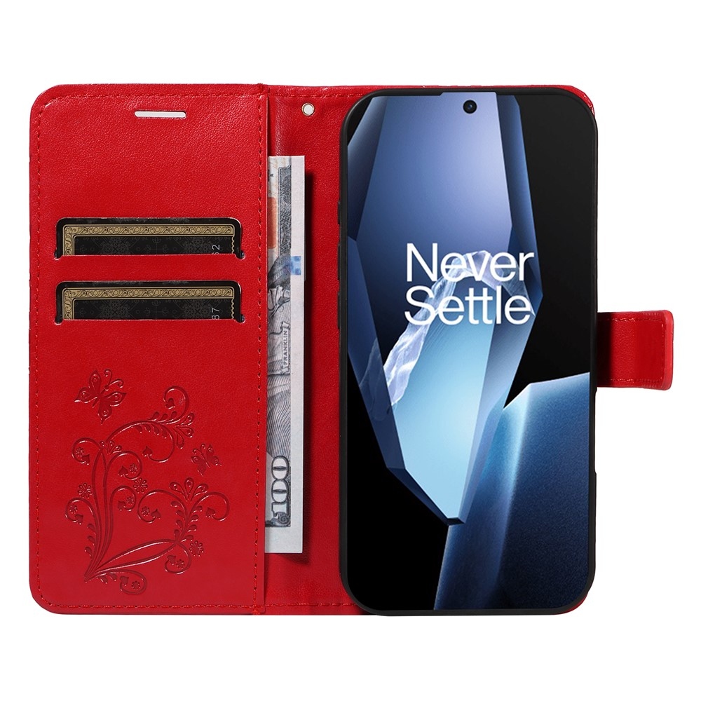 Nagy pillangó könyv tok a OnePlus 13R 5G számára - piros
