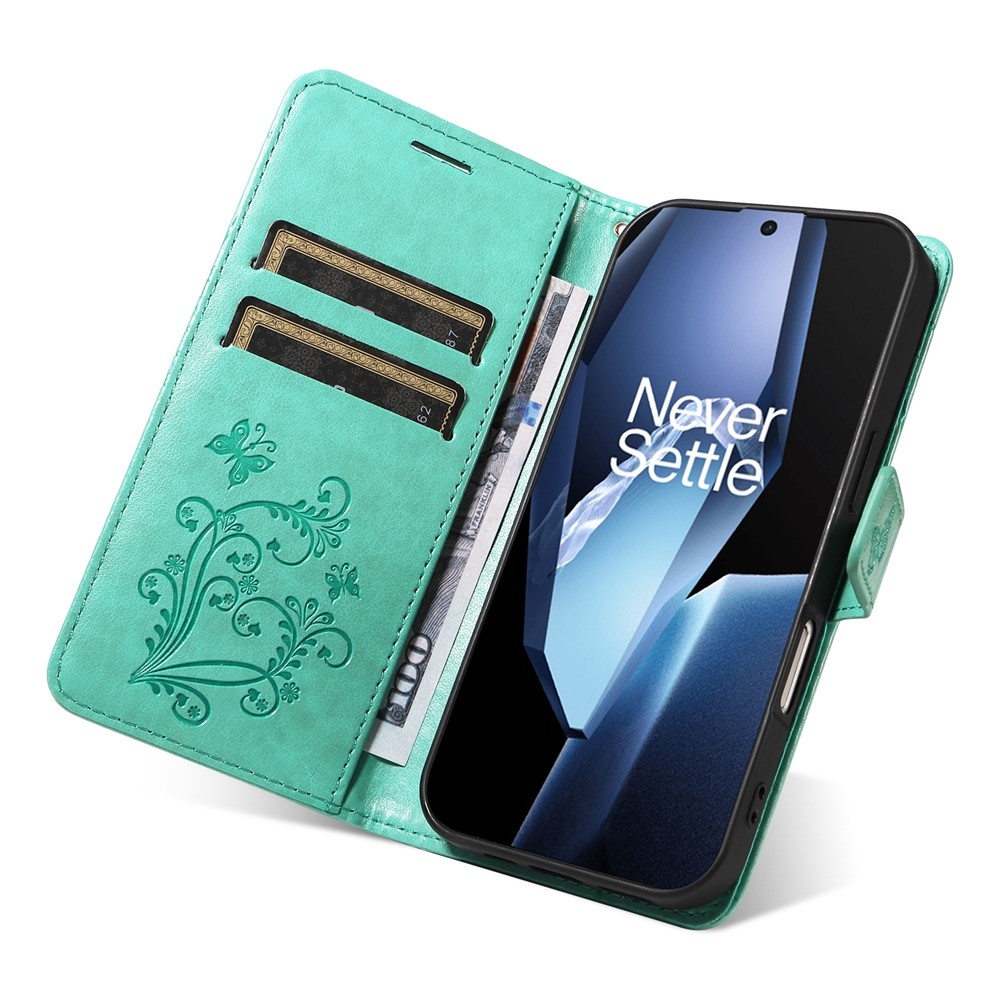 Nagy pillangó könyv tok a OnePlus 13R 5G számára - teal színű
