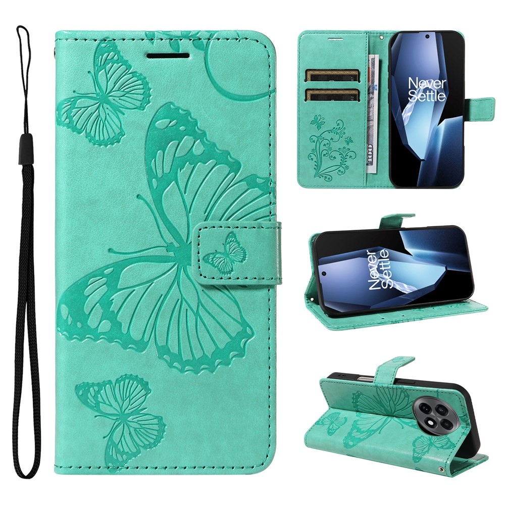 Nagy pillangó könyv tok a OnePlus 13R 5G számára - teal színű