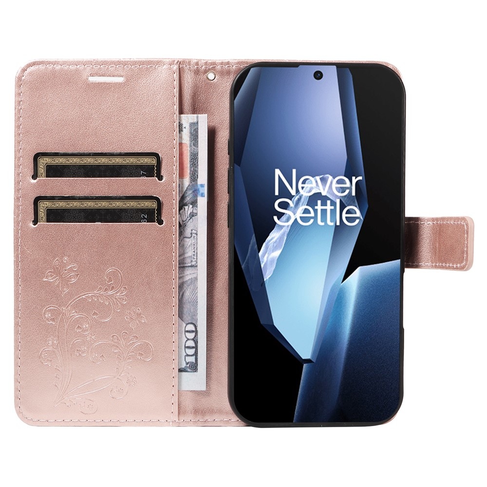 Nagy pillangó könyv tok OnePlus 13R 5G - rózsa arany