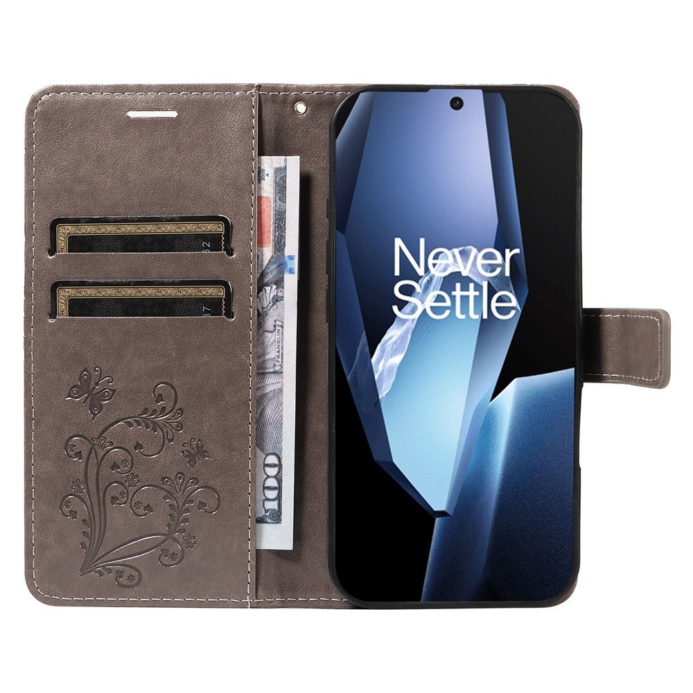 Nagy pillangó könyv tok a OnePlus 13R 5G számára - szürke