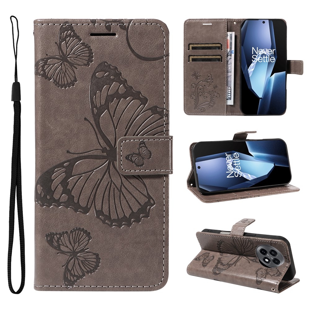Nagy pillangó könyv tok a OnePlus 13R 5G számára - szürke