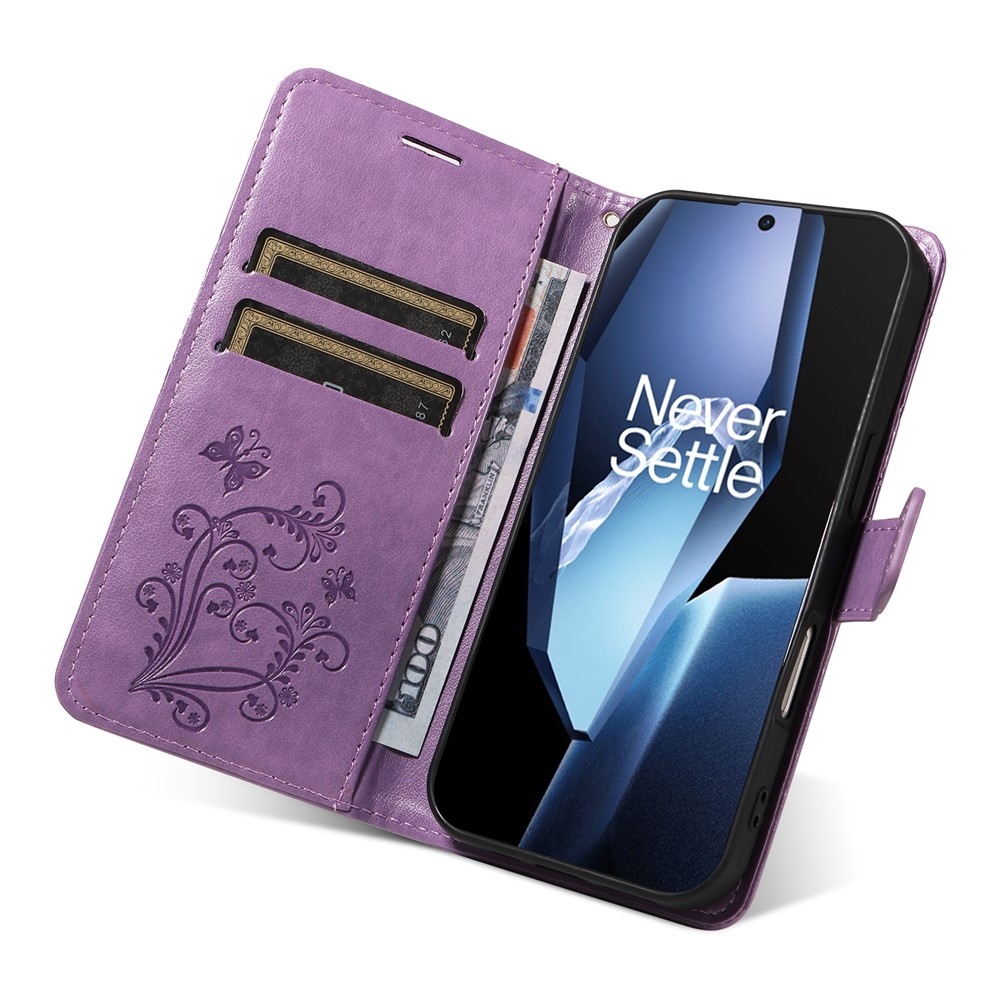Nagy pillangó könyv tok a OnePlus 13R 5G számára - világos lila