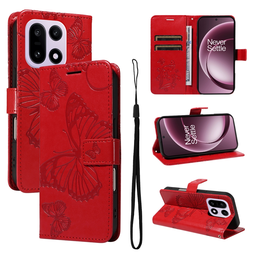 Nagy pillangó könyv tok a OnePlus 15 5G-hez - piros