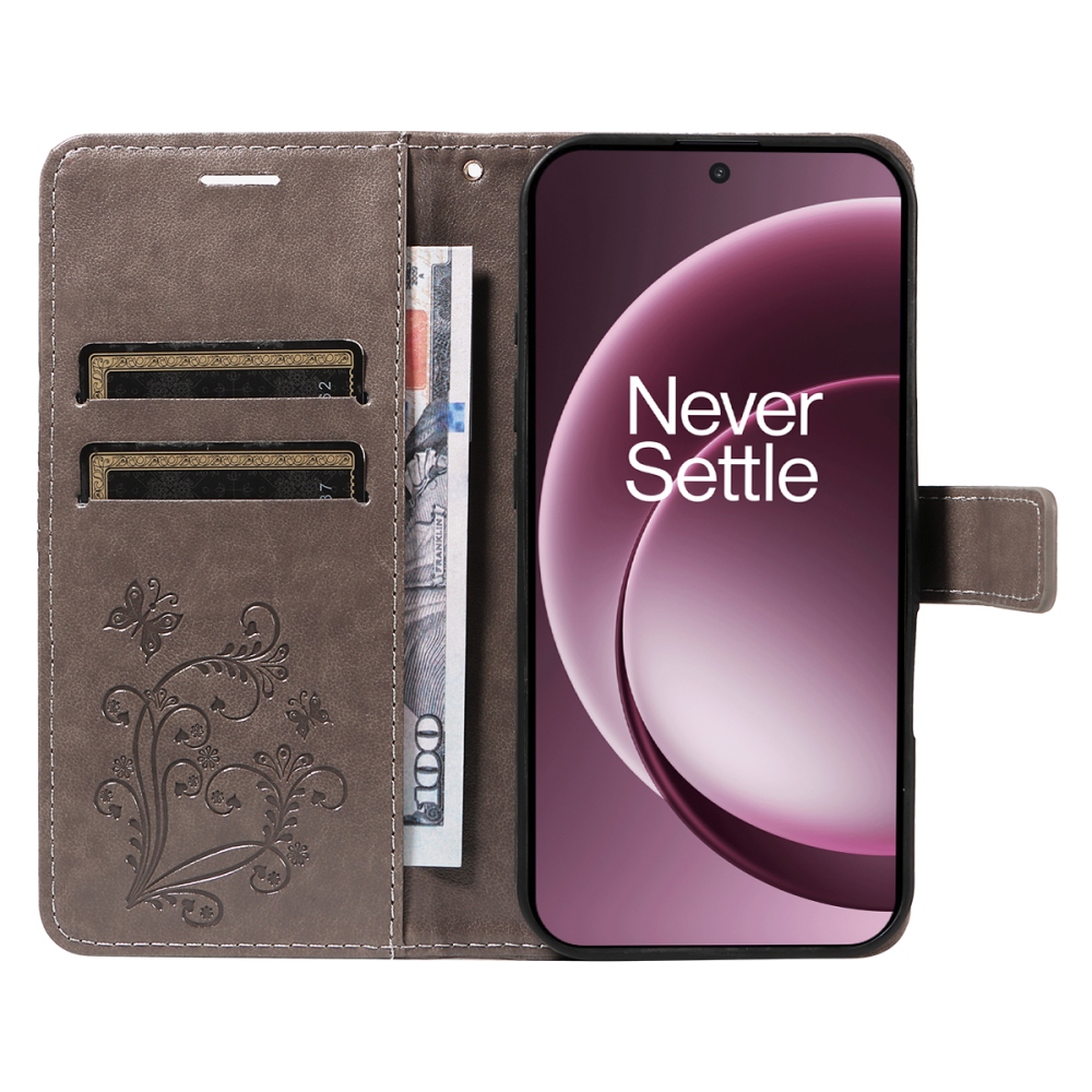 Nagy pillangó könyv tok a OnePlus 15 5G-hez - szürke