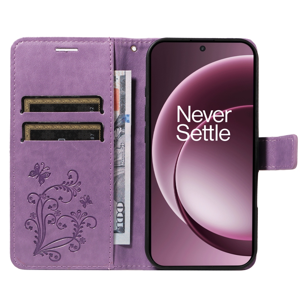 Nagy pillangó könyv tok a OnePlus 15 5G-hez - világos lila