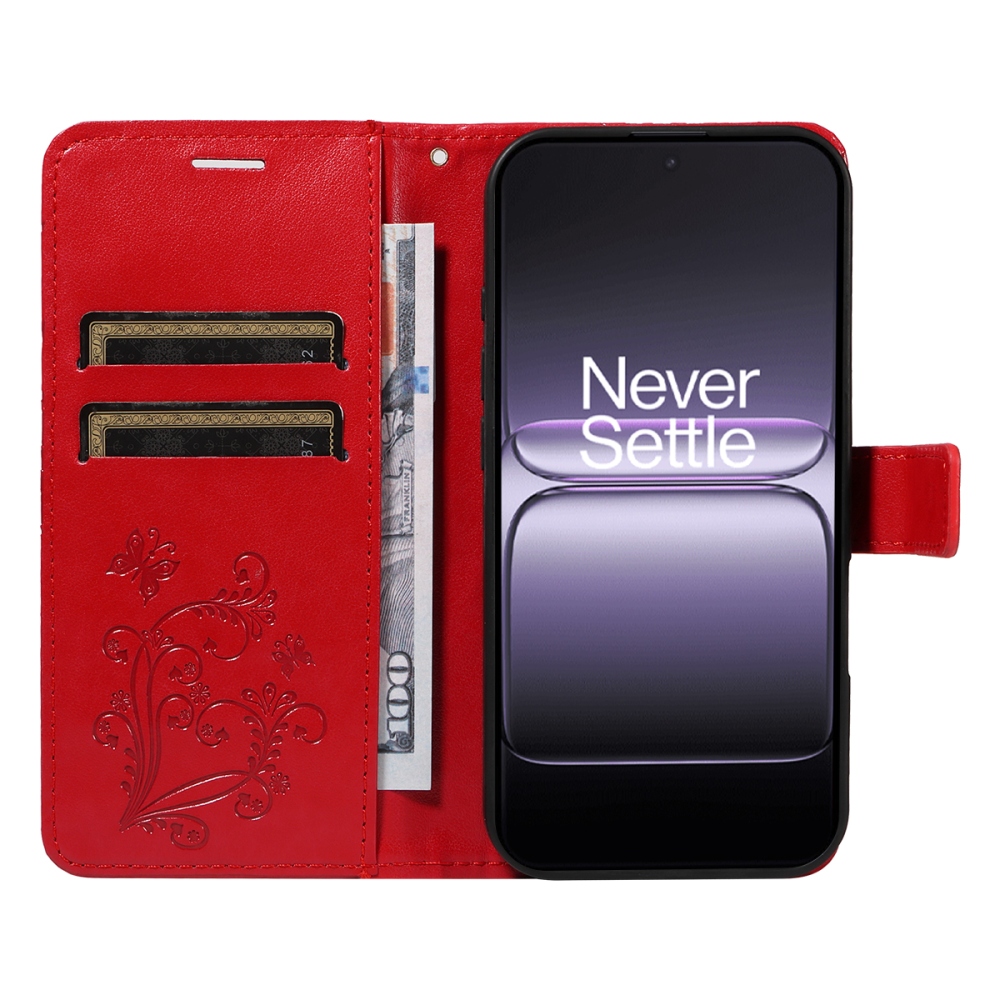 Nagy pillangó könyv tok a OnePlus Nord 5 5G számára - piros