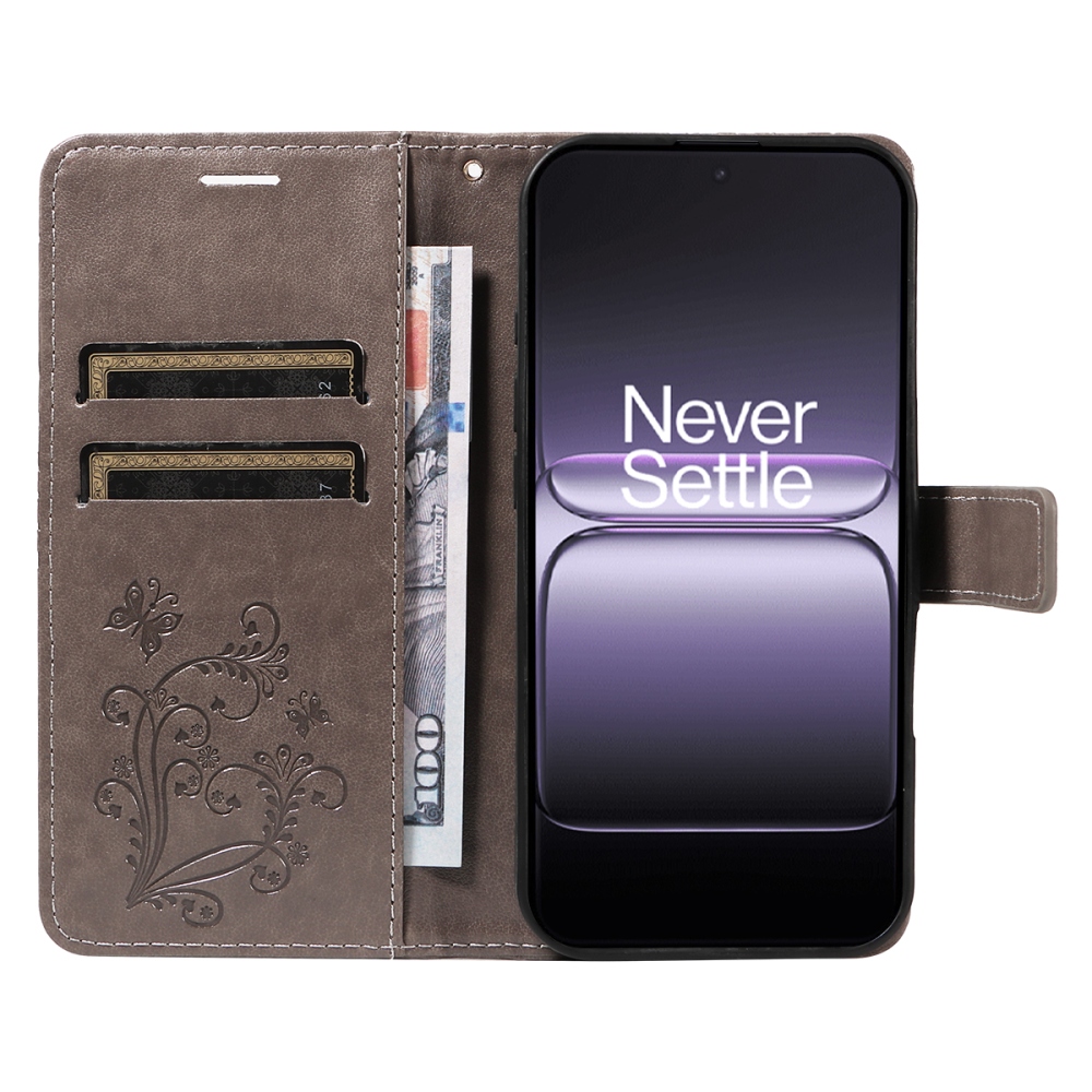 Nagy pillangó könyv tok a OnePlus Nord 5 5G számára - szürke