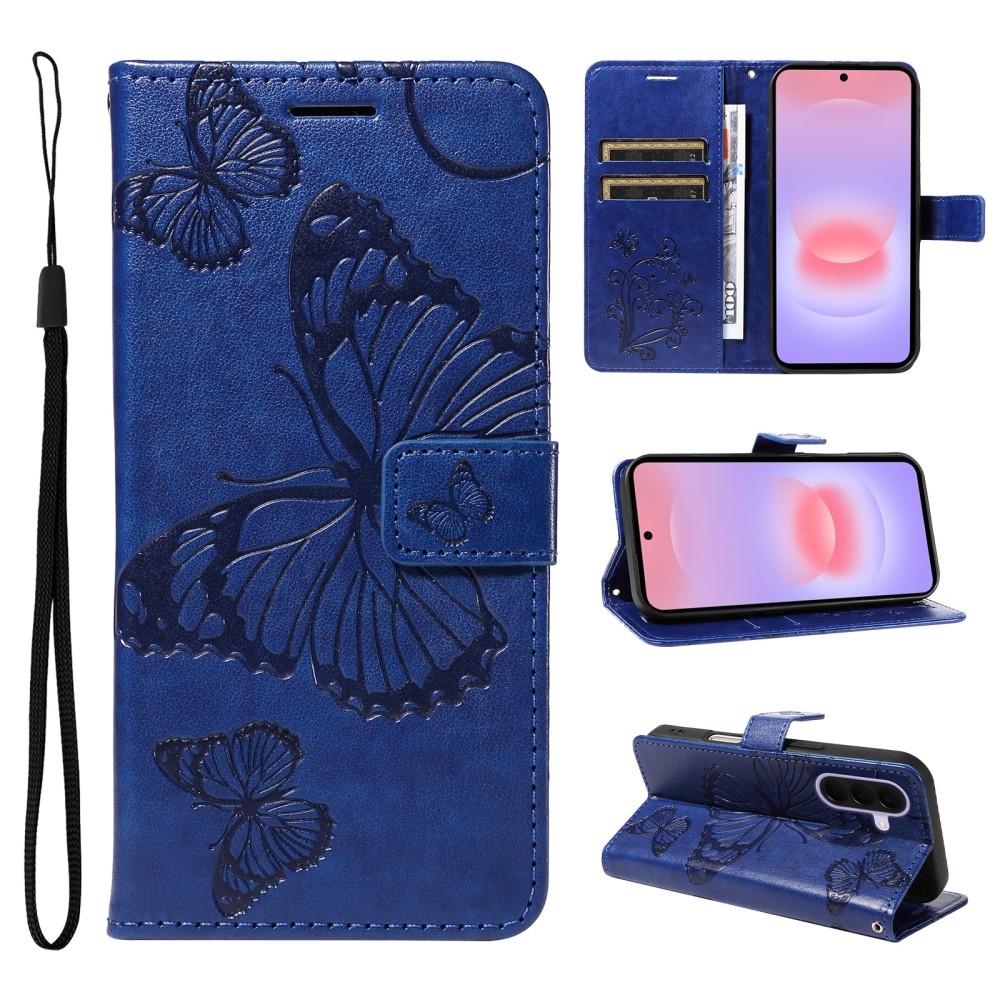 Nagy pillangó könyv tok Samsung Galaxy A27-hez - kék