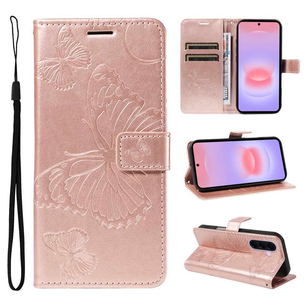 Nagy pillangó könyv tok Samsung Galaxy A27-hez - rózsaarany