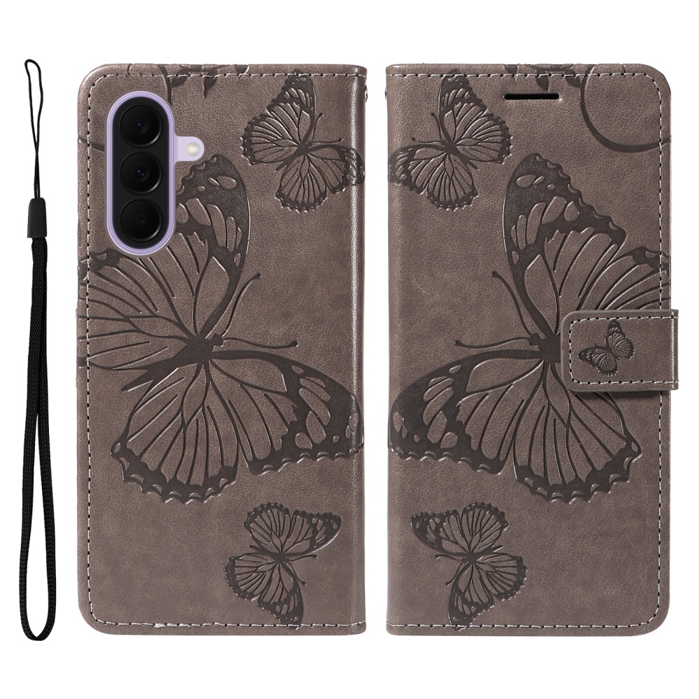 Nagy pillangó könyv tok Samsung Galaxy A27-hez - szürke