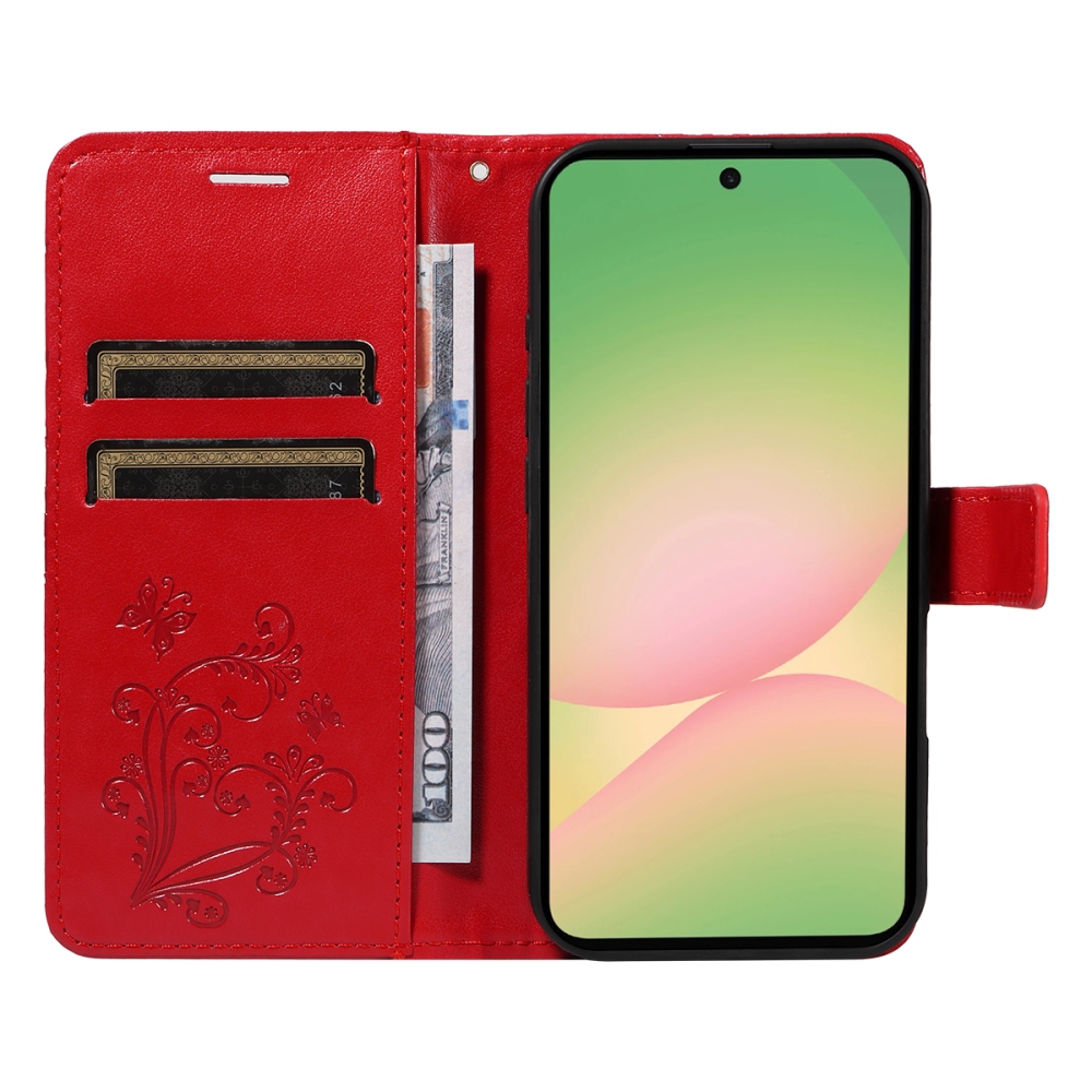 Nagy pillangó könyv tok Samsung Galaxy A57 5G-hez - piros