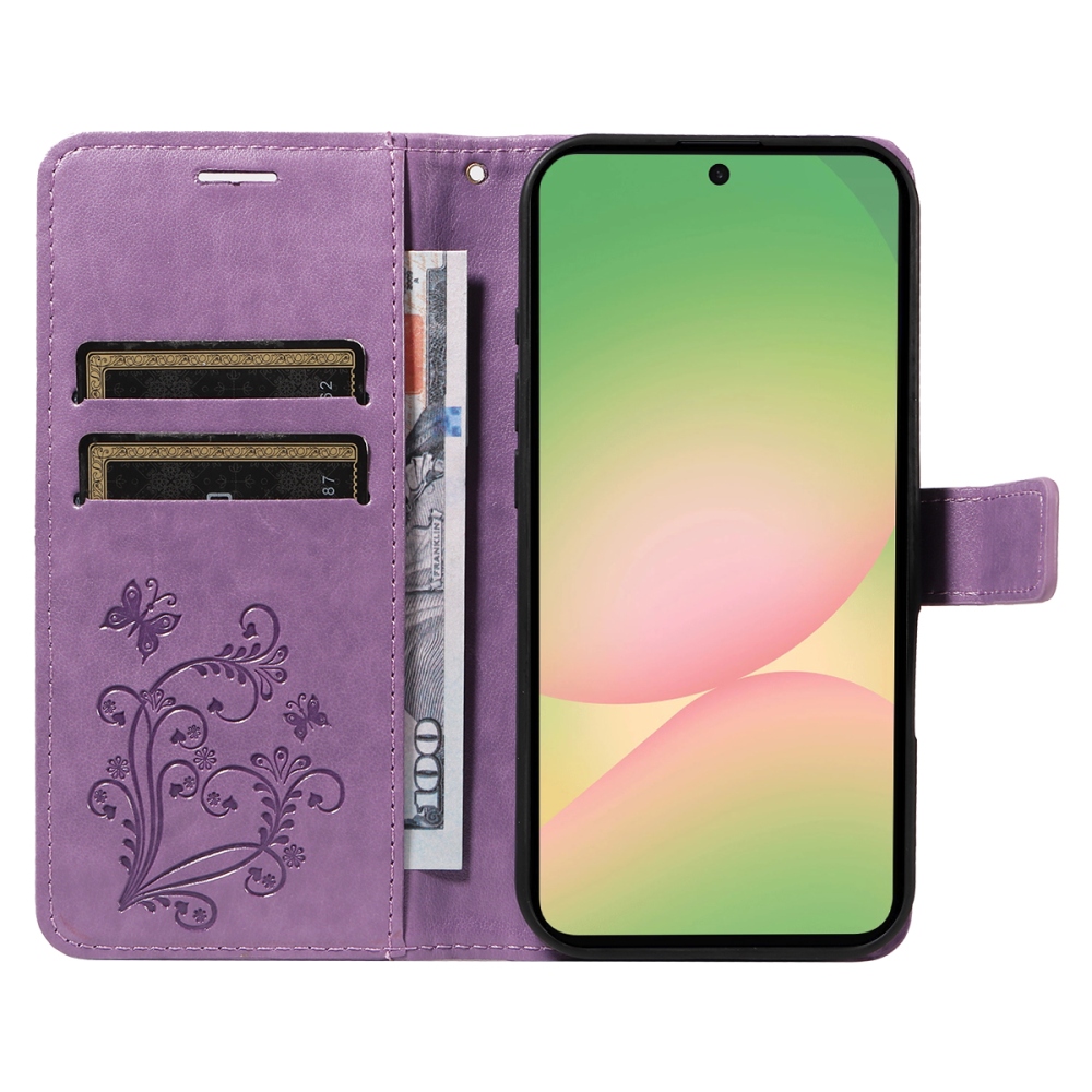 Nagy pillangó könyv tok Samsung Galaxy A57 5G-hez - lila