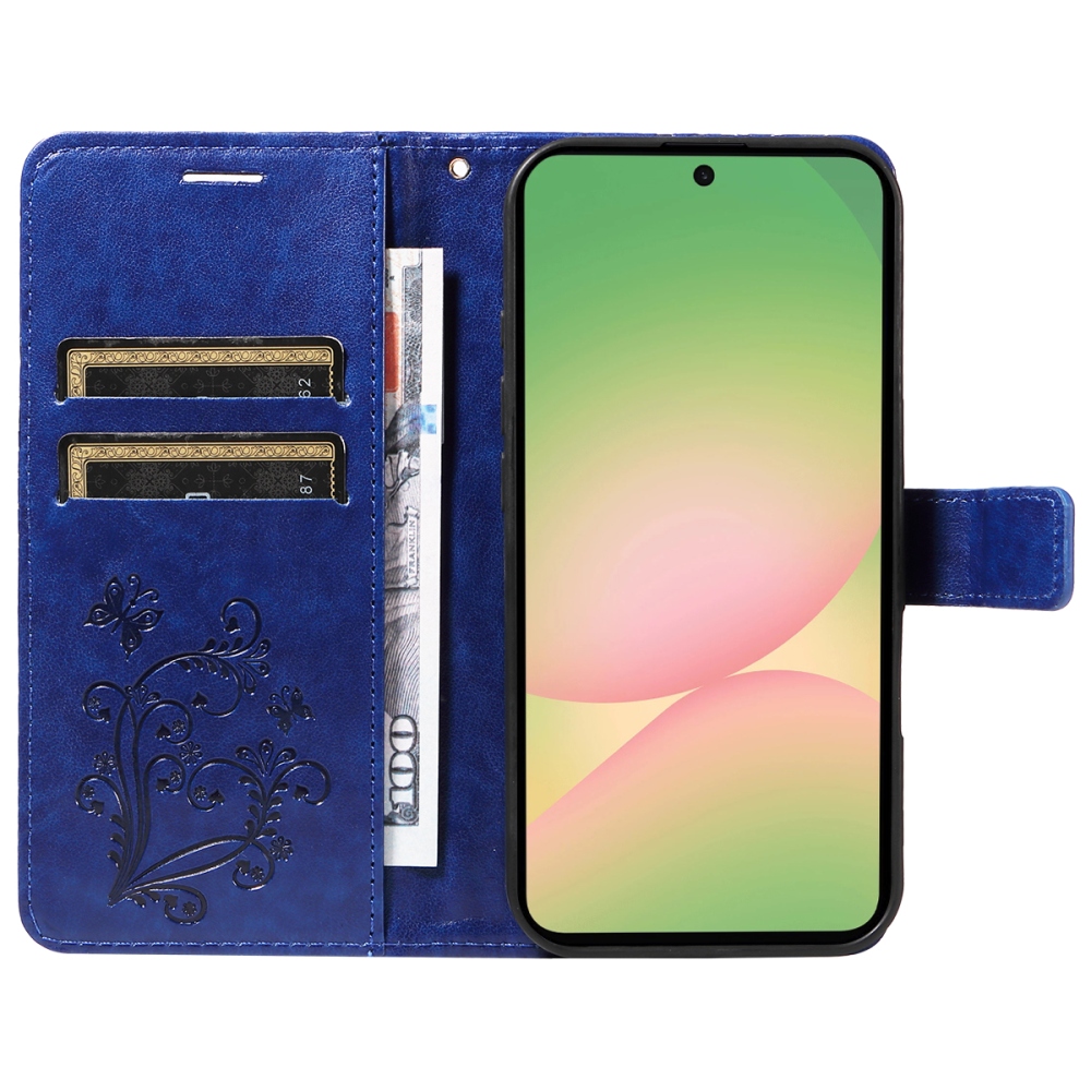 Nagy pillangó könyv tok Samsung Galaxy A57 5G-hez - kék