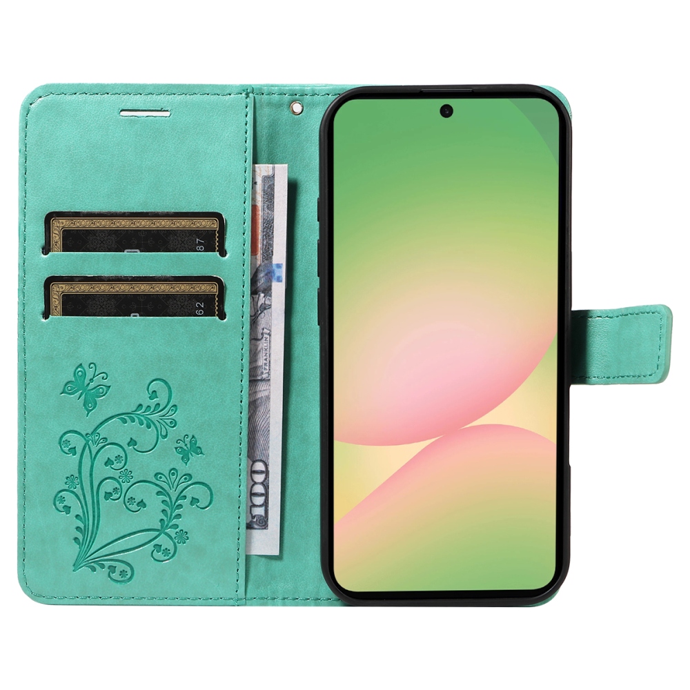 Nagy pillangó könyv tok Samsung Galaxy A57 5G-hez - teáskék színű